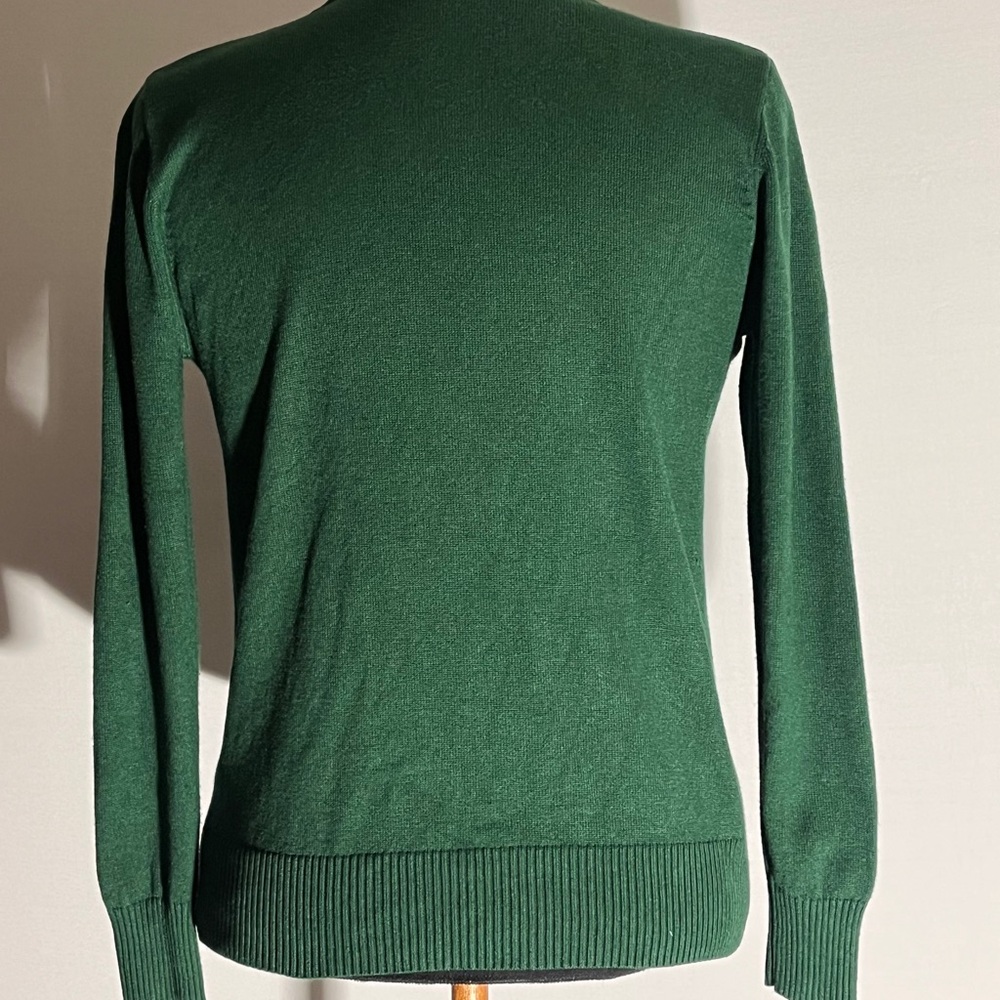 Forest Green Zip Front Knit Sweater | Fitted Mock Neck Cardigan | Quiet Luxury - Picture 6 of 11